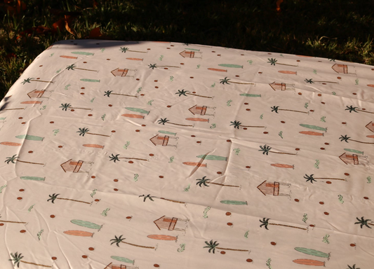 22 Momme Silk Cot Sheet - Beach house and Palm tree