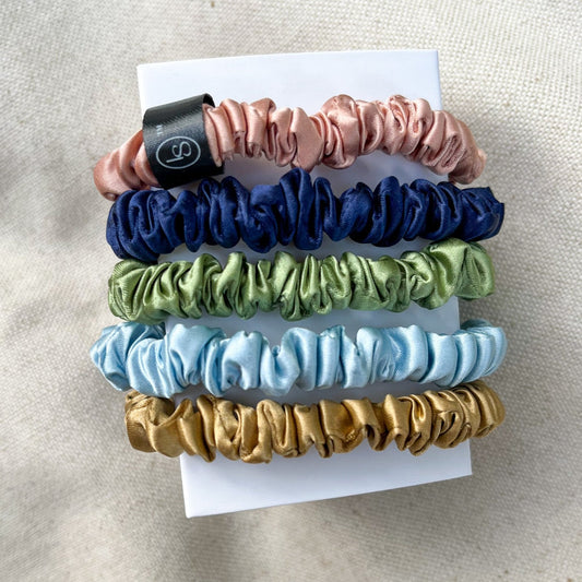 100% Mulberry Silk Scrunchies – small pack of five | 22 momme | Byron bay morning