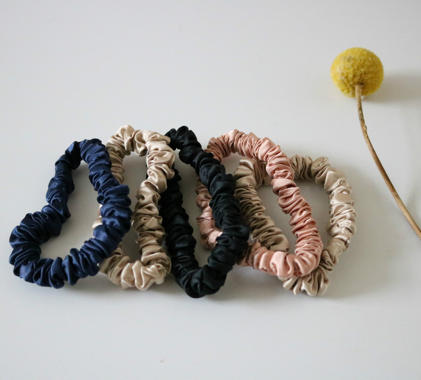 100% Mulberry Silk Scrunchies – small pack of five | 22 momme | Mixed colors