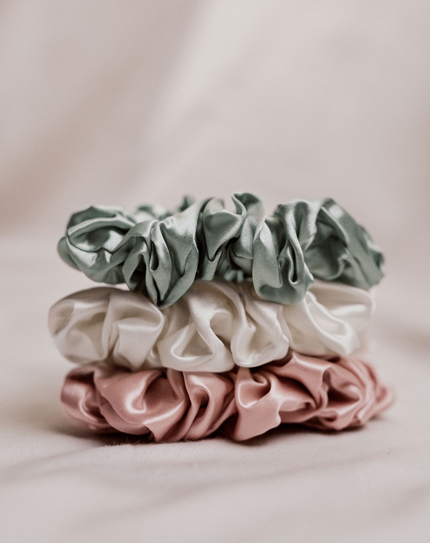 Large 100% Mulberry Silk Scrunchies | Pink, Eggshell Blue & White | 22 Momme